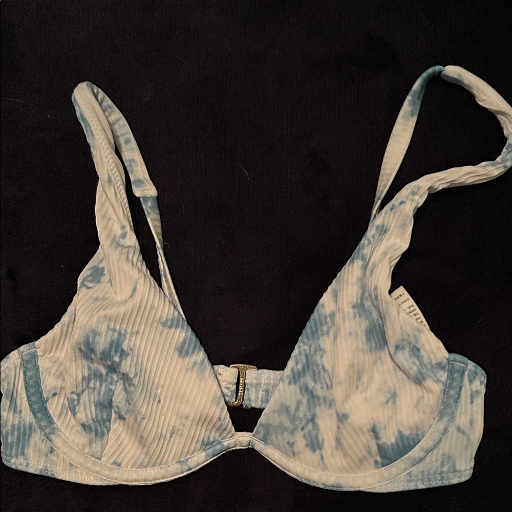 Hollister Blue and White Tie-Dye Bikini Top